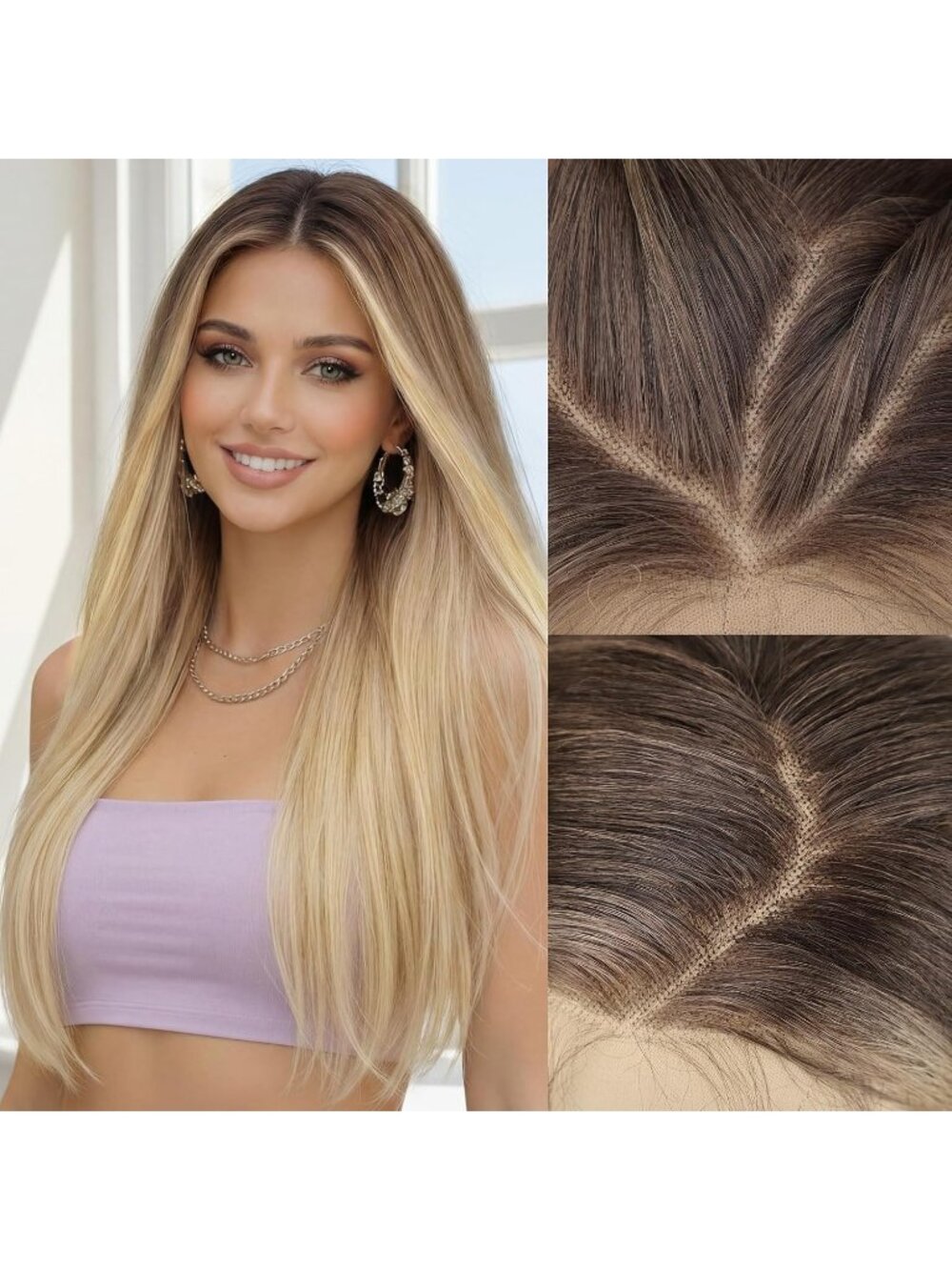 Women's Mixed Blonde Glueless Synthetic Lace Front Pre-Plucked Hairline 28 Inch